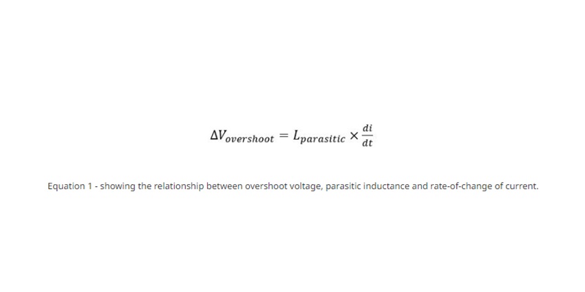 relationship between overshoot voltage, parasitic inductance and rate-of-change of current